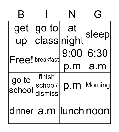 Daily Routine Bingo Card