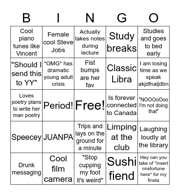 Lara Bingo Card