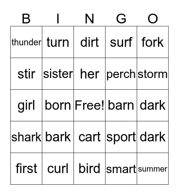 Bossy "R" Words Bingo Card