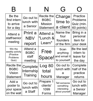 January 8th - January 19th Bingo Card