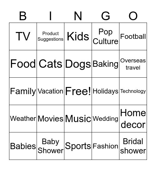 Registry Bingo  Bingo Card