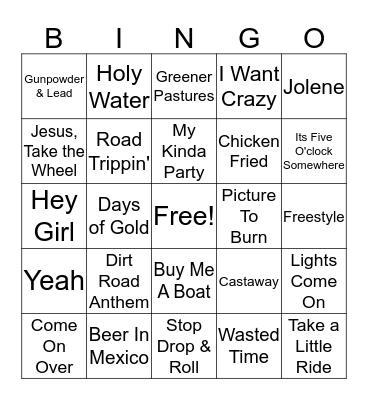 Country Music Bingo Card