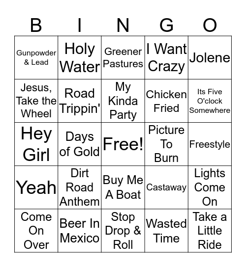Country Music Bingo Card