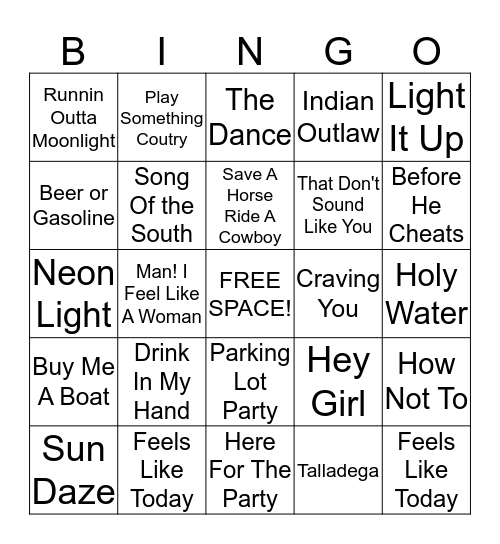 Country Music Bingo Card