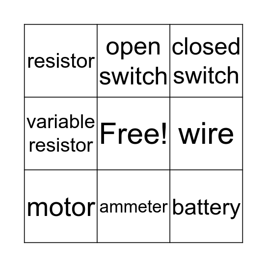 circuit symbols Bingo Card