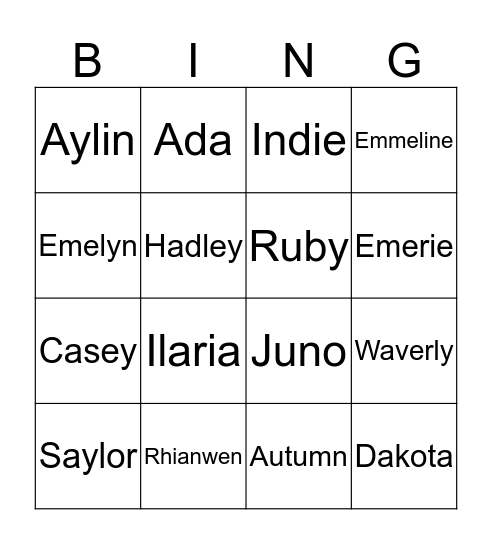 Name Bingo Card