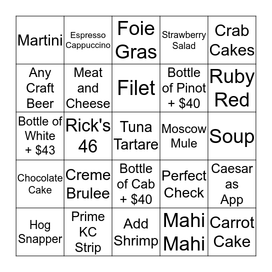 the Gafford 9/26 Bingo Card