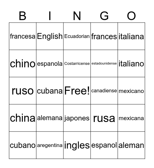 Untitled Bingo Card