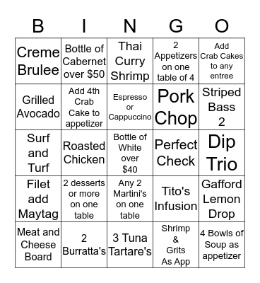 the Gafford - Friday 1.20 Bingo Card