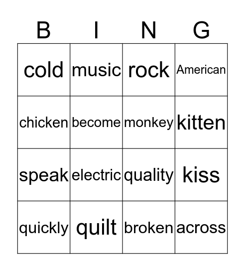 /k/ & /kw/ Bingo Card