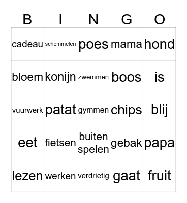 schrijven Bingo Card