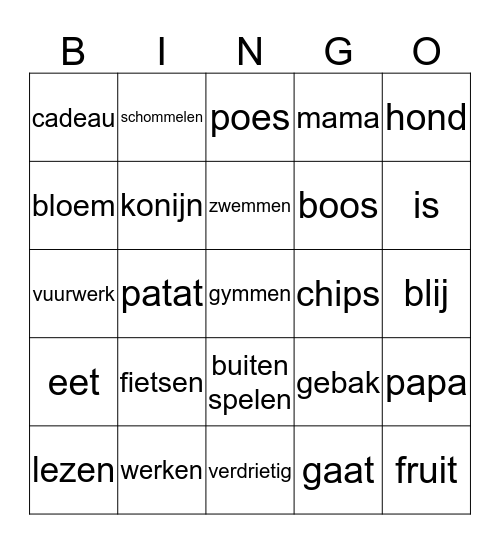 schrijven Bingo Card