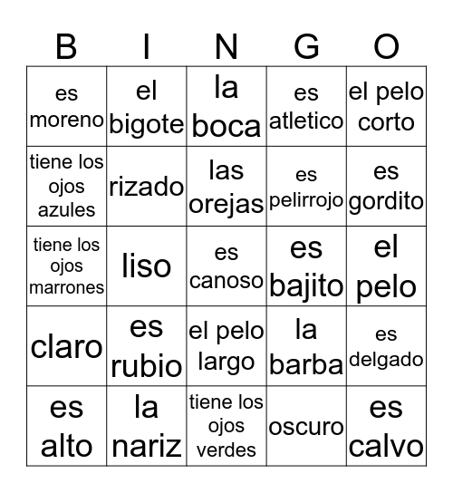 ASPECTO FISICO Bingo Card