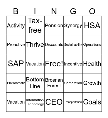 Thrive Bingo Card