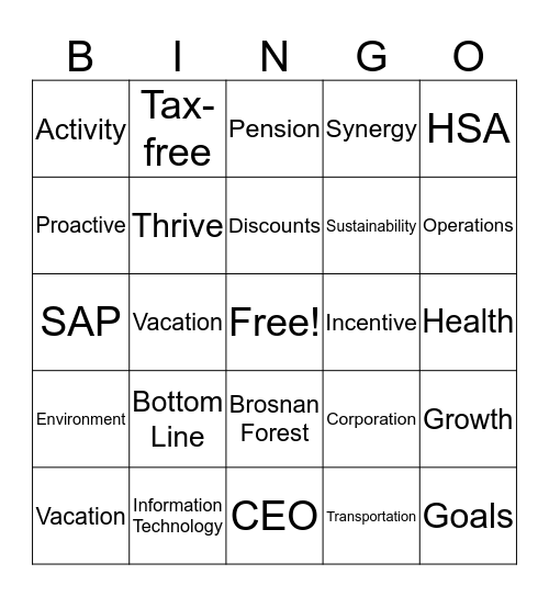 Thrive Bingo Card