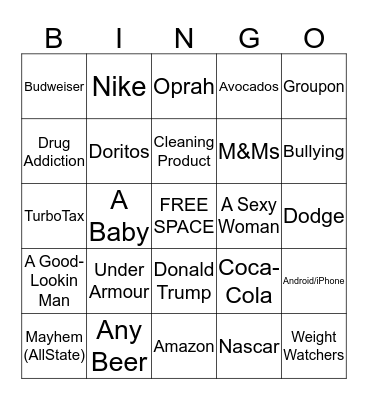 Superbowl 2018 Commercial BINGO Card