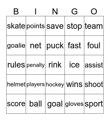 Hockey Bingo Card