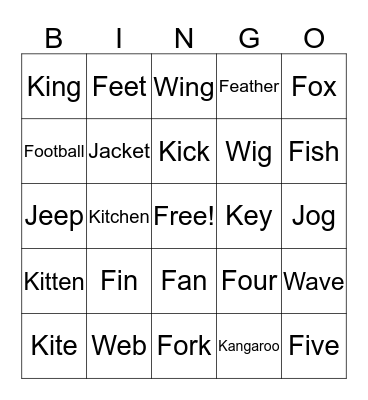 Vocabulary  Bingo Card