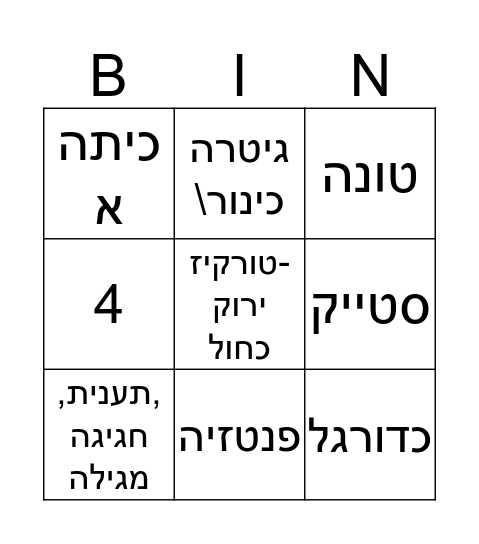 אלעד בר מצווה Bingo Card