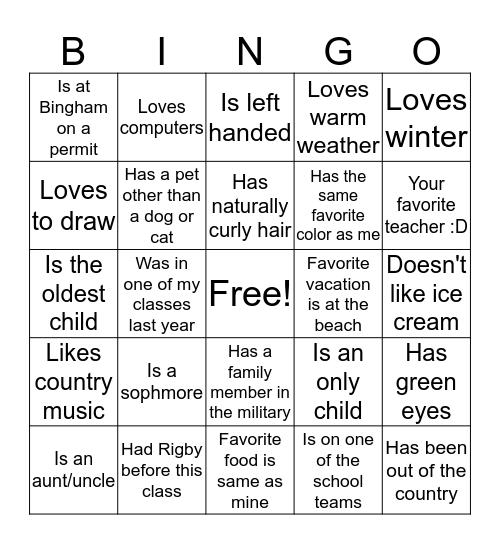 Who are you Bingo Card