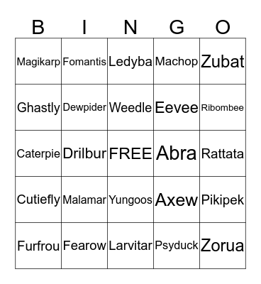 Pokemon Moon Bingo Card