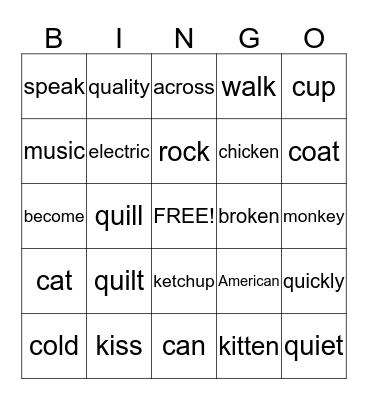 /k/ & /kw/ Bingo Card
