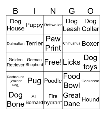 Dog Theme Bingo Card