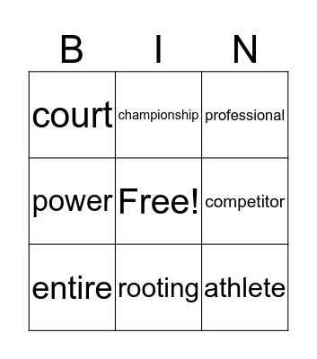 Vocabulary Bingo Card