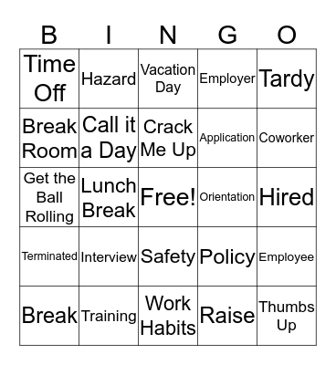 WORKPLACE BINGO Card