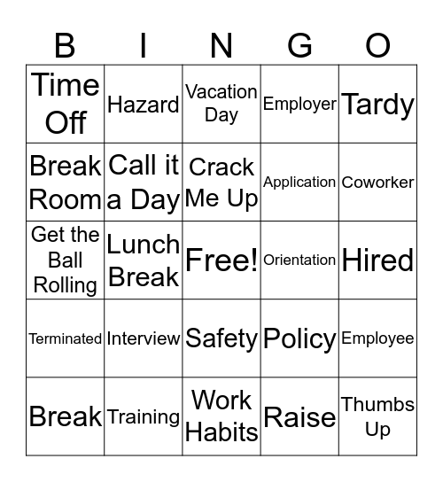 WORKPLACE BINGO Card