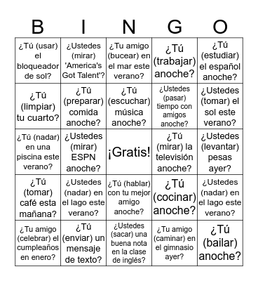 El Pretérito (-ar verbs) Bingo Card