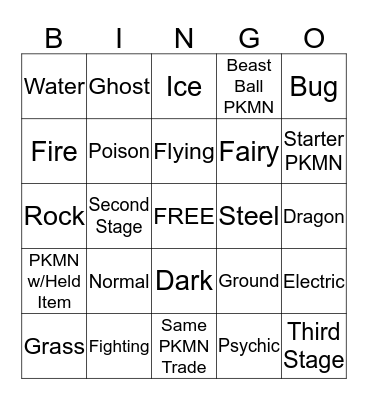 Pokemon Moon Bingo Card