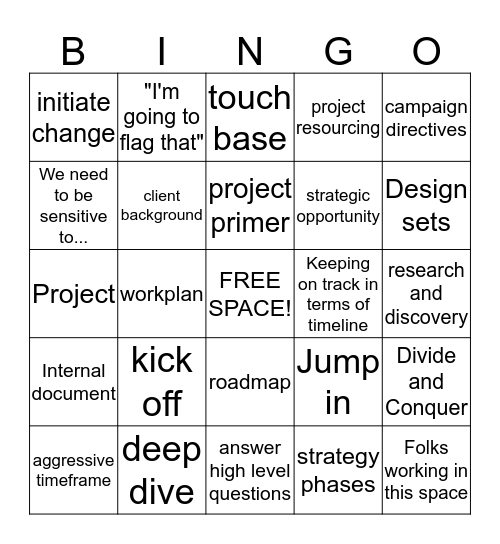 Forum One Lingo Bingo Card