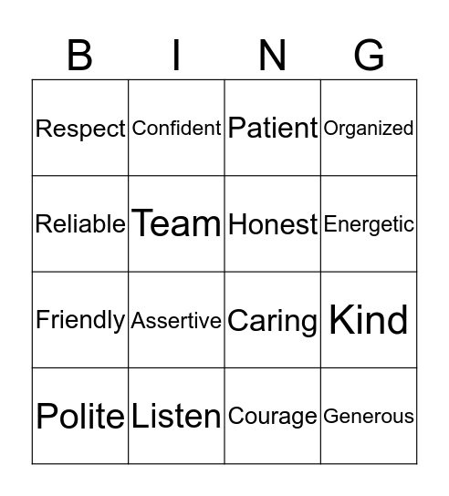 People Skills Bingo Card
