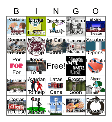 Spanish Vocabulary 3A Bingo Card