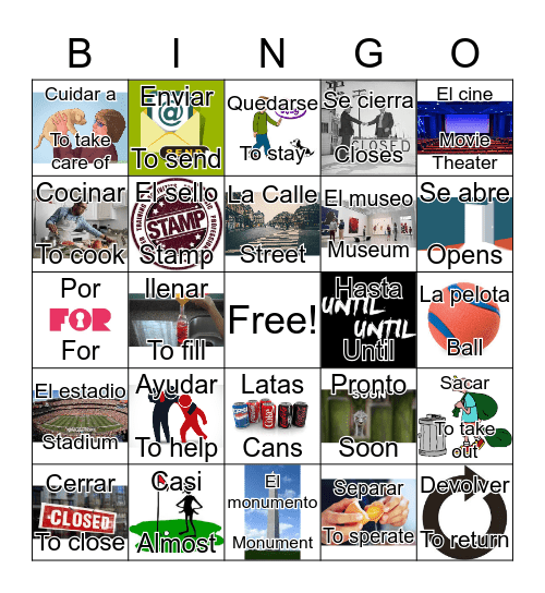 Spanish Vocabulary 3A Bingo Card