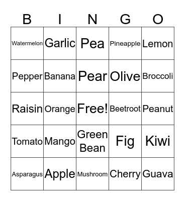 Fruits & Vegetables  Bingo Card