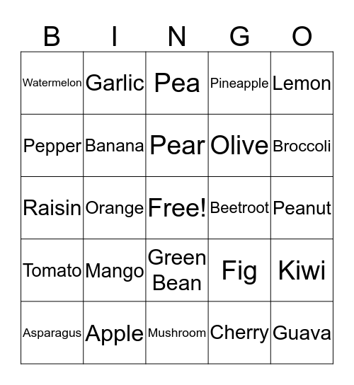 Fruits & Vegetables  Bingo Card