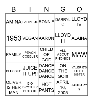 ALL ABOUT BERNIECE BINGO!!! Bingo Card