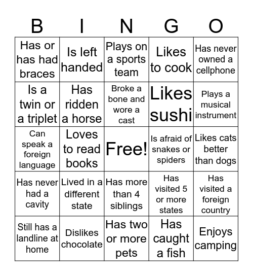 BINGO CARD: Find someone who... Bingo Card