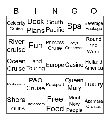 Cruise Bingo Card