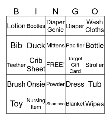 Juanita's Baby Shower Bingo Card