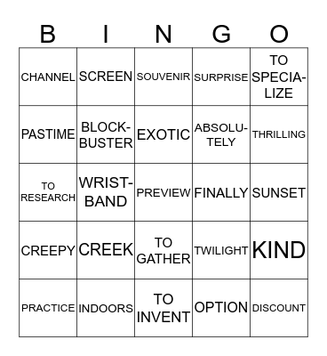VOCABULARY Bingo Card