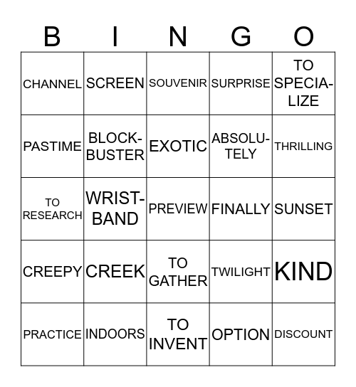 VOCABULARY Bingo Card