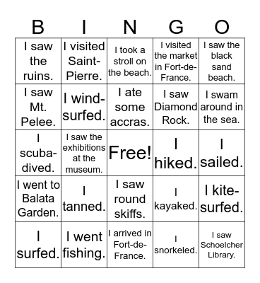 La Martinique Bingo Card