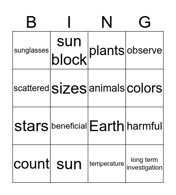 Sun and Stars Bingo Card