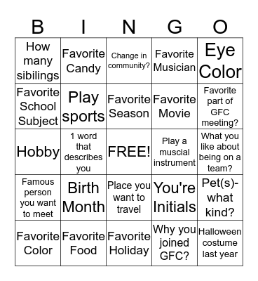 GIRLS FOR A CHANGE- NEW FRIENDS Bingo Card