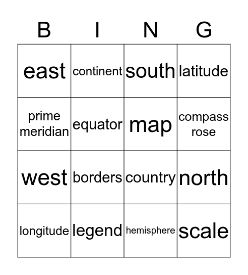 Mapping Words Bingo Card