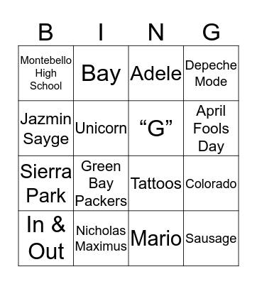 Untitled Bingo Card