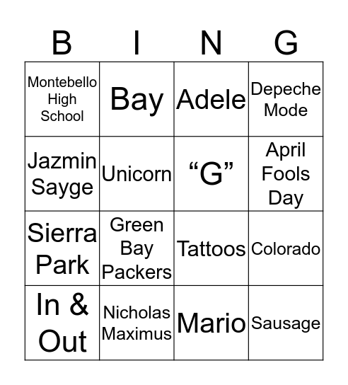 Untitled Bingo Card